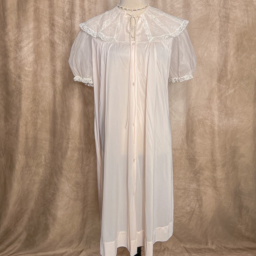 Vintage 60s Gotham Floral Lace Peignoir Night Gown Dress Pink Coquette Romantic